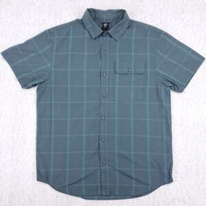 Mountain Hardwear Button-Up Shirt Men's M Blue Plaid Nylon Short Sleeve Hiking